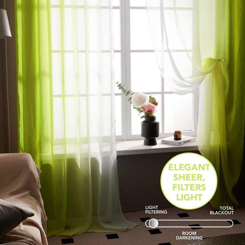 Modern Grommet Ombre Sheer Curtains (Set Of 2), Apple Green, 52" W x 72" L