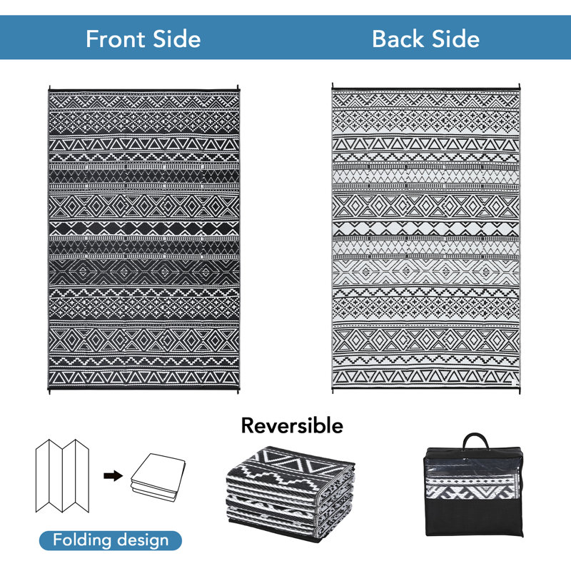 9x12Ft  Large Outdoor Plastic Straw Rug, Outdoor Rug, Reversible Plastic Camping Mats, Easy Cleaning, Non Shedding Patio Rug for Outdoors, Backyard, Picnic, Patio, Deck, Black