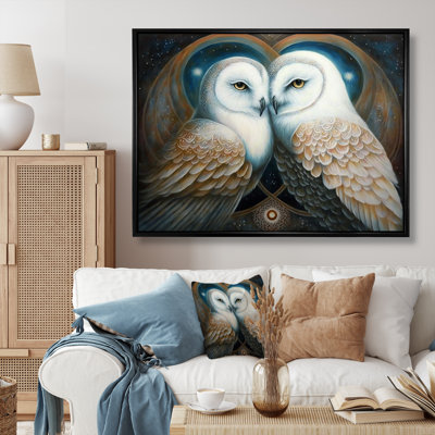 Hiboux blancs amoureux sur toile