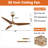 52" Solid Wood Dimmable Ceiling Fan with LED Lights and Remote Control
