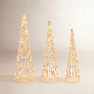 3-Piece Glittered Lighted Cone Tree Set