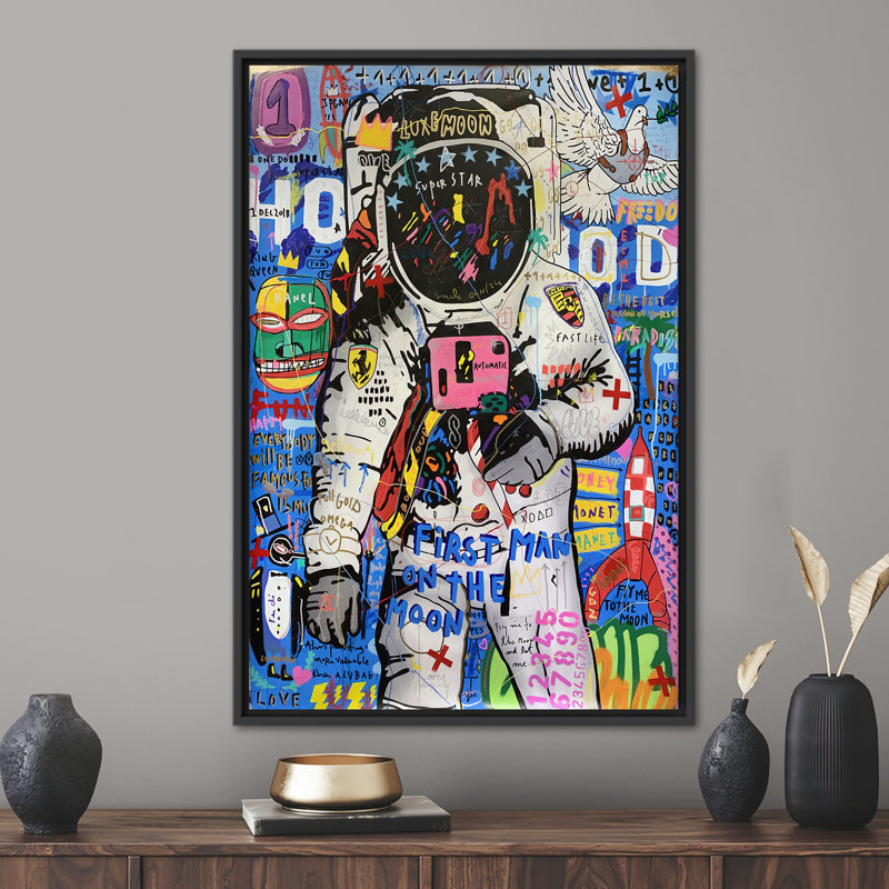 Art moderne sur toile, art mural moderne pour les passionnés de l'espace, H 235 cm x l 100 cm, Cadre flottant noir