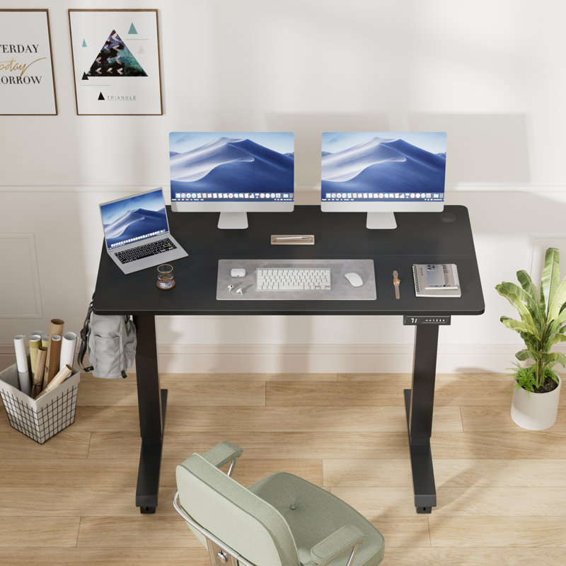 Electric Height Adjustable Standing Desk With 4 Lockable Casters, 27.95" H x 48" W x 24" D, Black/Black