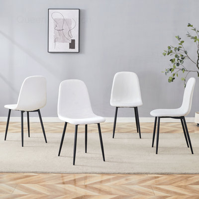 4 Linen-Cotton Material High Resilience Dining Chair with Metal Leg