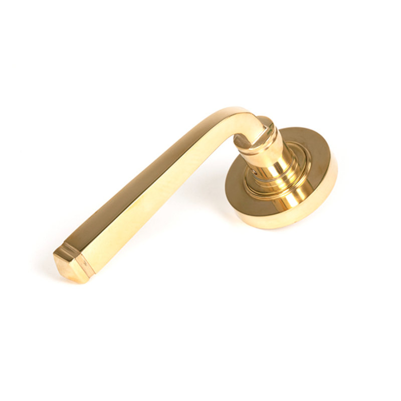 Polished Brass Avon Round Lever On Rose Set (Plain) - Unsprung, Polished Brass