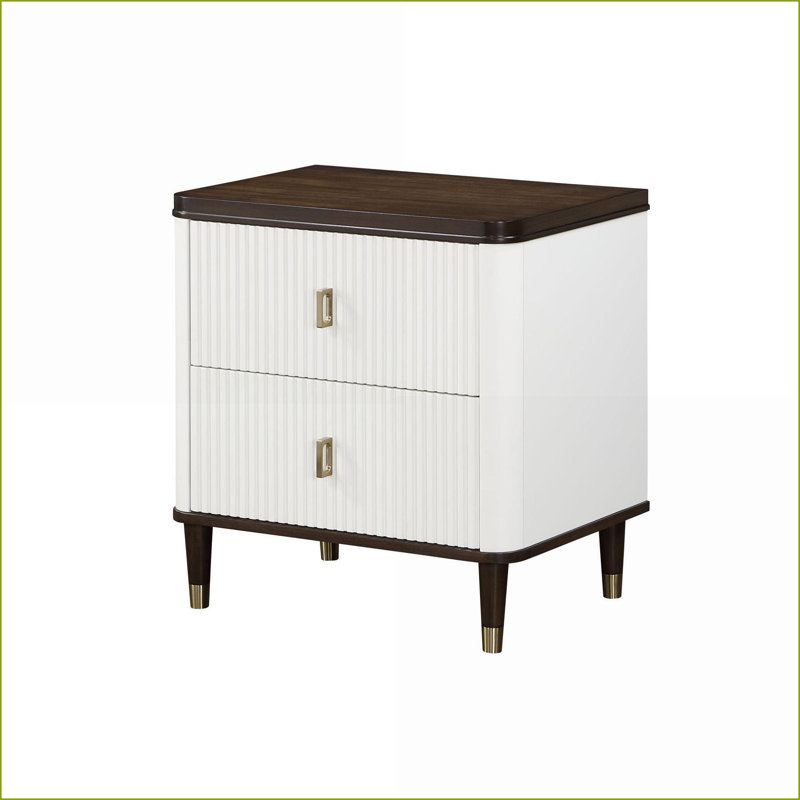 Table de chevet 2 tiroirs blanche et brune avec port USB