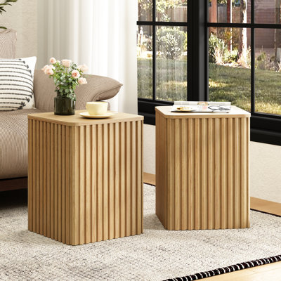  Ensemble de 2 tables de bout cannelées 20,5 "avec rangement 10min