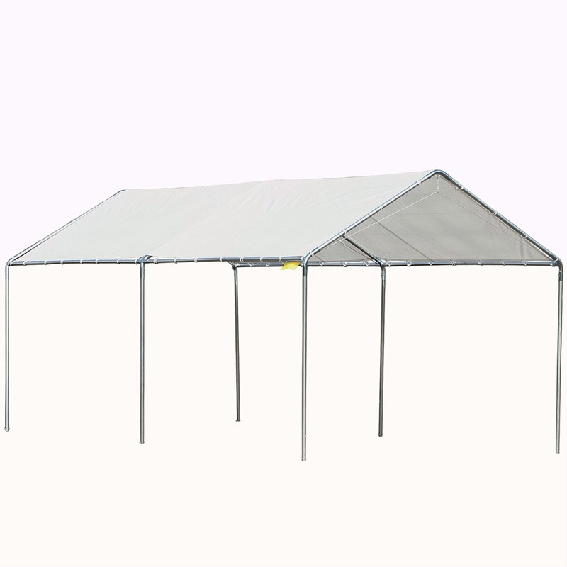Abri pour voiture robuste de 10 pi x 20 pi Outsunny avec ensemble d'ancrage inclus, 3 câbles en acier renforcé, Blanc