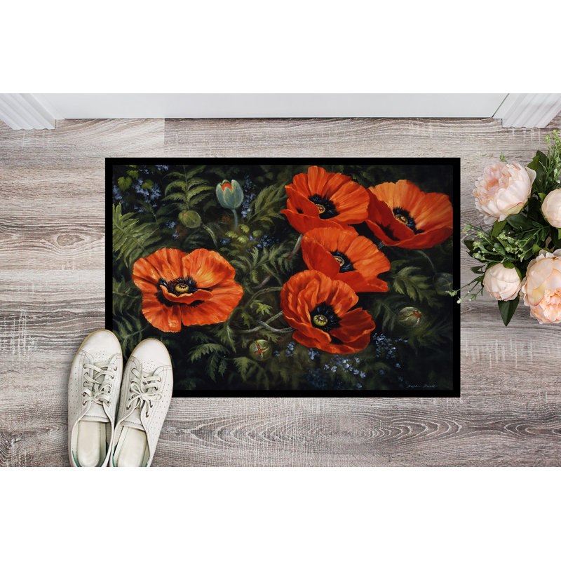 Tapis d'extérieur antidérapant Wanakah Poppies, Rectangle 2 pi x 3 pi