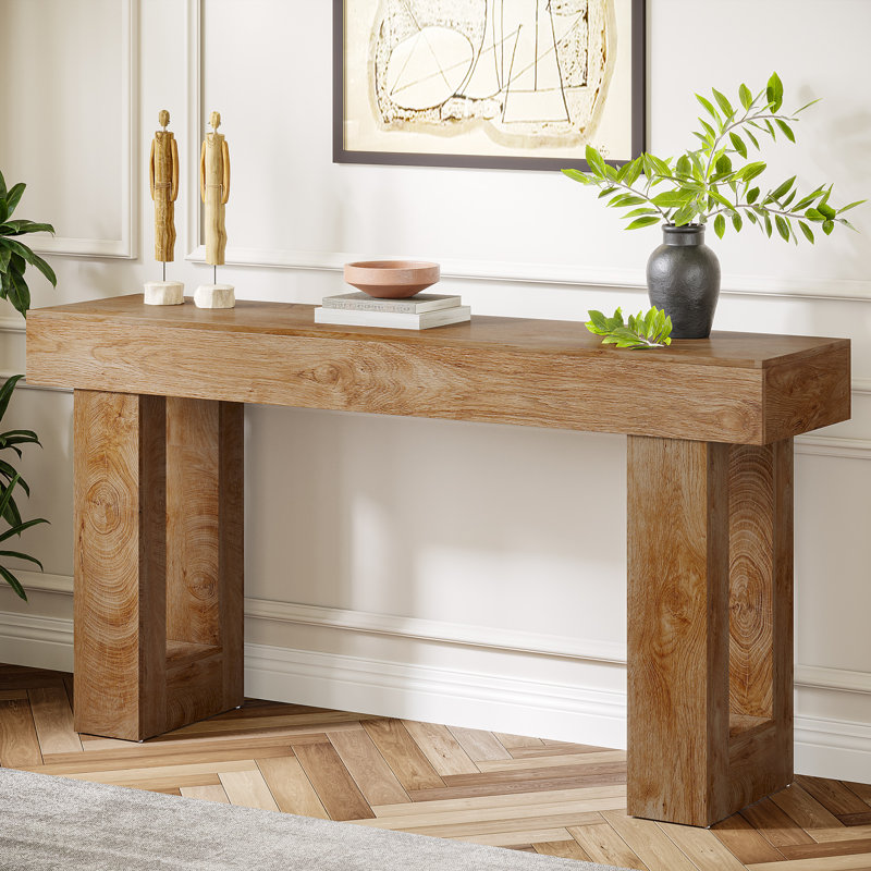 63-Inch Light Brown Farmhouse Wooden Console Table