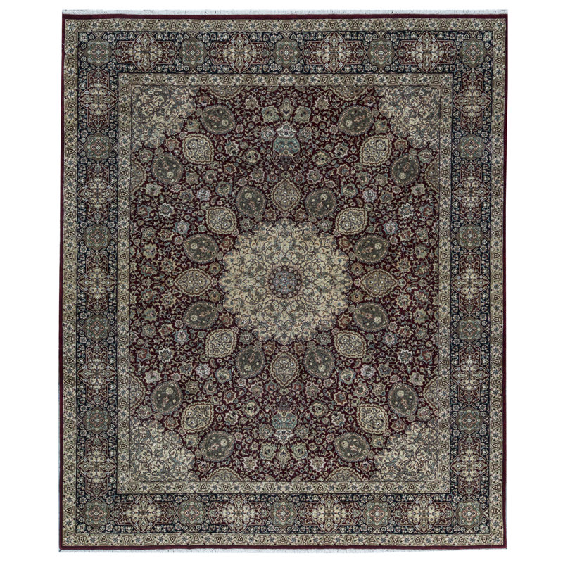 Tapis rouge et bleu noué à la main de haute qualité