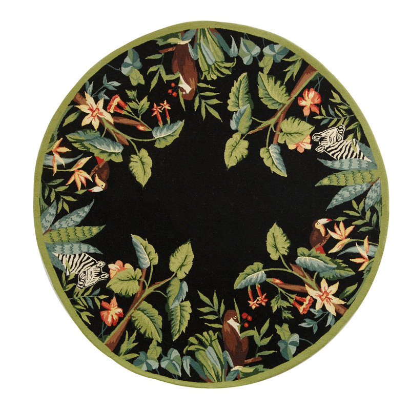 Hogle Hand Hooked Wool Floral Rug, Round 5'6"