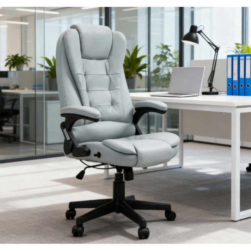 Microfiber Massage Desk Chair,Vibrating Massage Office Chair With Heat With Reclining Backrest, Light Gray, Microfibre