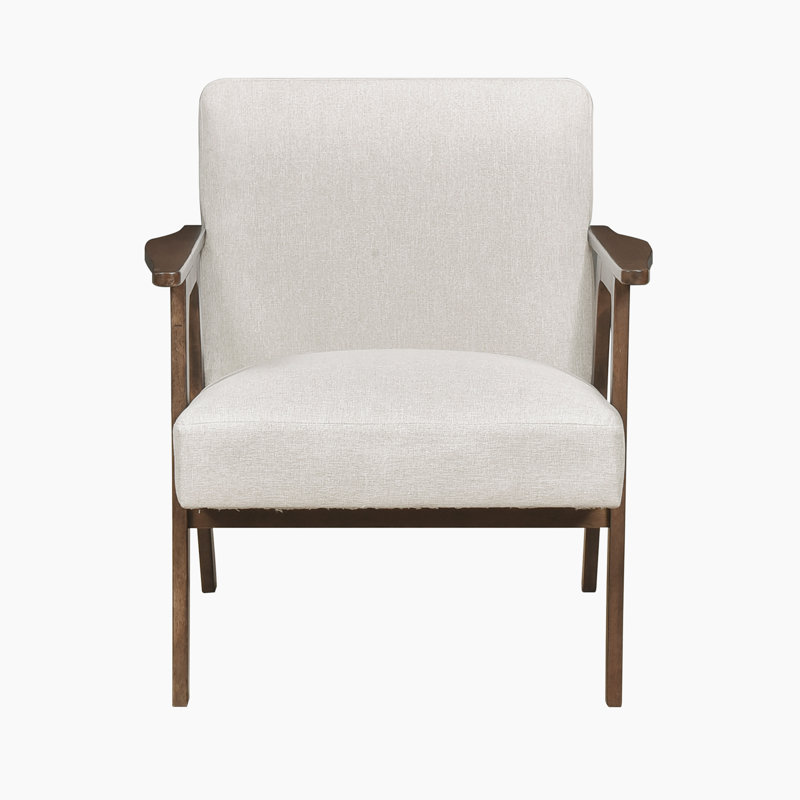 Fauteuil d'appoint moderne de style Mid-Century Garennier 27 po avec revêtement en tissu texturé, structure en bois d'hévéa massif, coussin d'assise en mousse Dacron