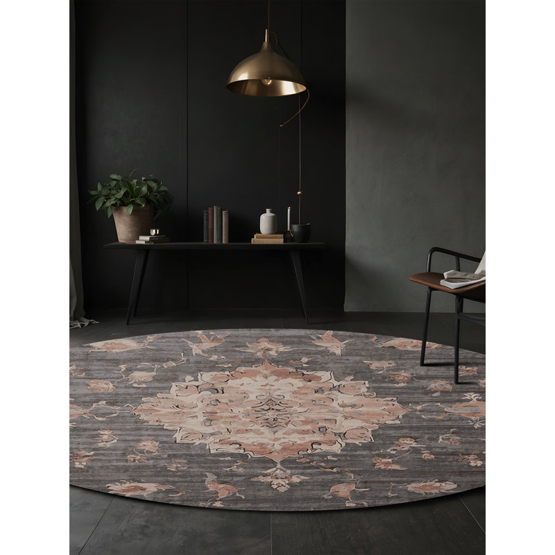 Machine Washable Gray Area Rug, Round 8'