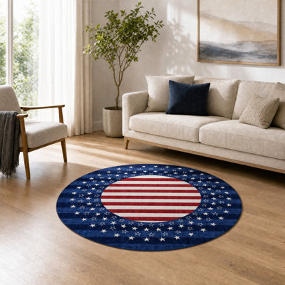 Tapis lavable 6 x 6 rond patriotique imprimé, lavable et doux pour la maison