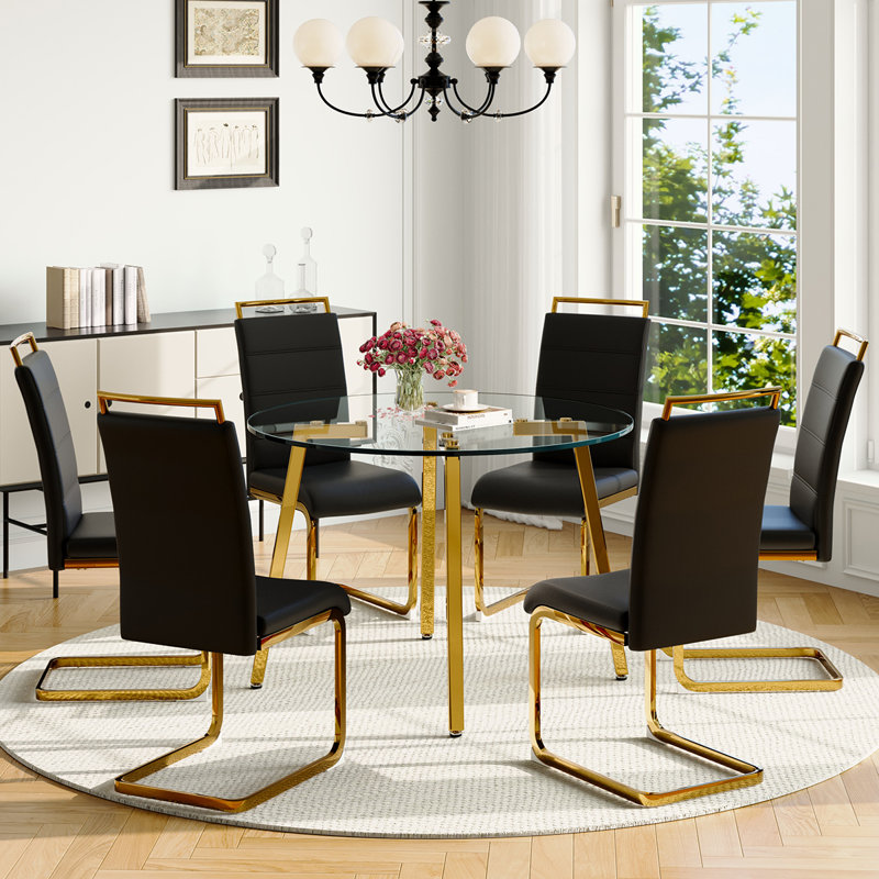 Ensemble de table de salle à manger 7 pièces 7 pièces, Noir, H 29,5 po x L 42 po x l 42 po