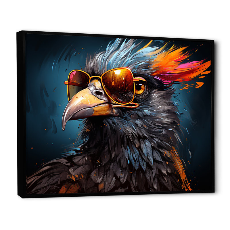 Cool Bird Abstract Aviators sur toile, H 16 po x l 32 po x P 1 po, Cadre flottant noir