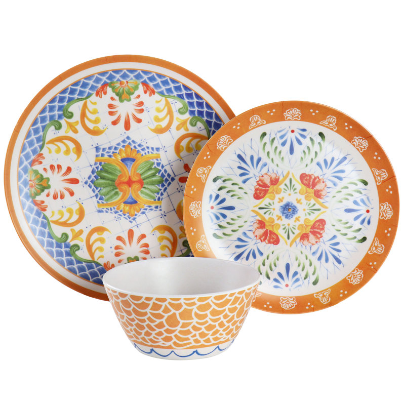 12 Piece Bamboo Fibre Dinnerware Set in Multi-Colour