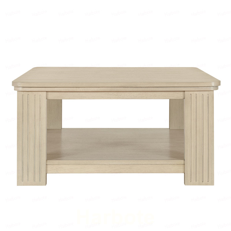 Table basse carrée avec tablette de rangement à 2 niveaux, table basse en bois naturel pour le salon