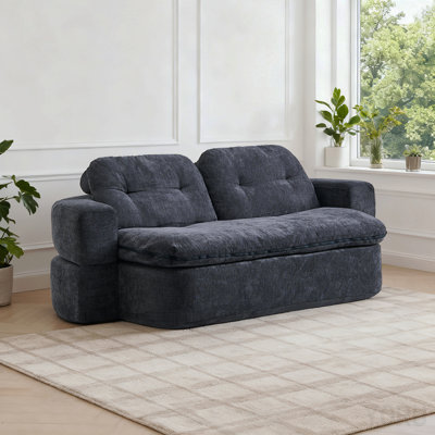 Modern Floor Sofa With 2 Pillows,Convertible Corduroy Fabric Foam-Filled Sleeper Sofa Bed, No Assembly Required,Convertible Sofa Cushion Unfolds Into