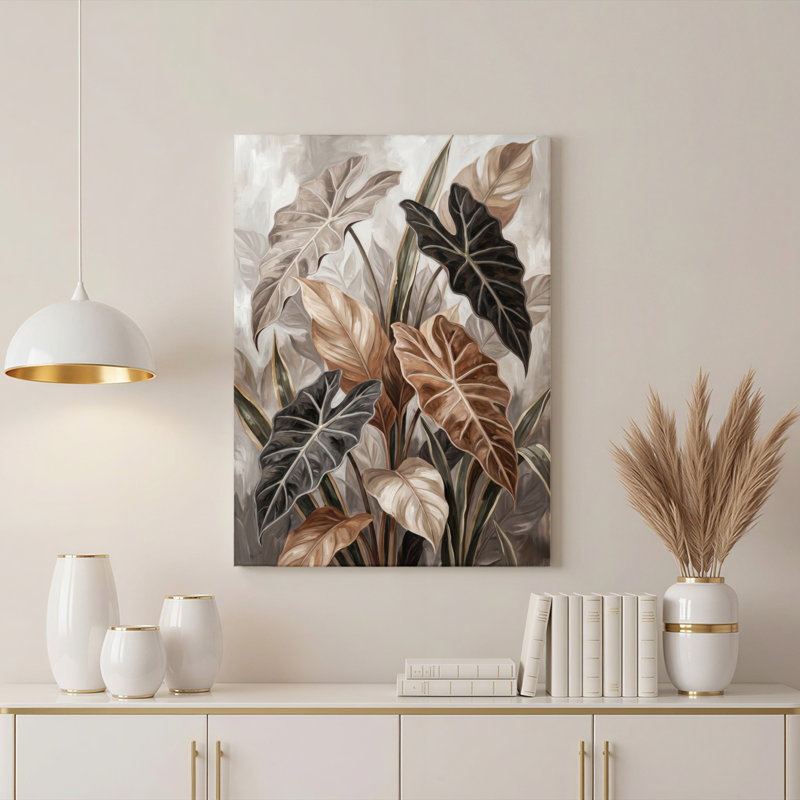 «Gallery Wrap», art mural sur toile pour le salon, la chambre à coucher, le bureau ou le vestibule - décoration murale décorative avec motif de feuilles