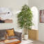 Ficus artificiel de 8 pi dans un pot à fleurs blanc crème, faux banian Real-Touch multi-troncs-1541086537
