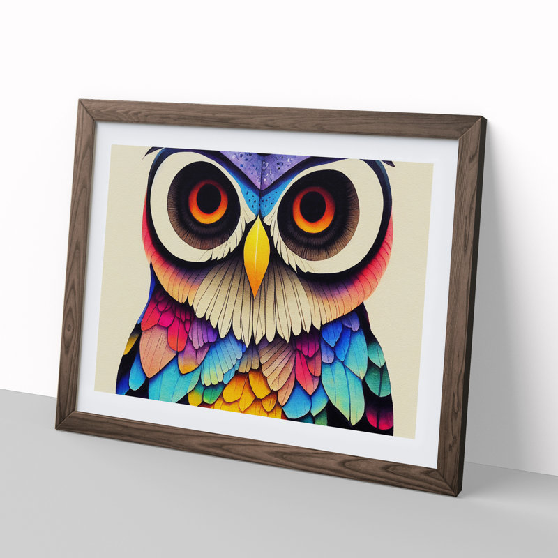 Colourful Owl Vol.2 - Single Picture Frame Painting, Walnut Framed, 46cm H x 64cm W x 2cm D