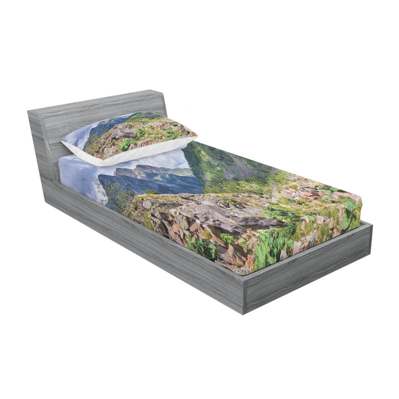 Ensemble de draps en rhubarbe naturel montagne wild, Ensemble de draps pour lit simple avec drap-housse