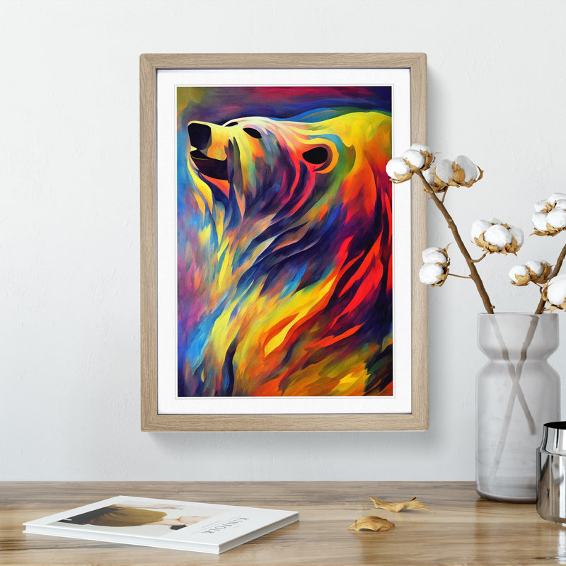 Fantastic Bear Abstract - Single Picture Frame Painting, 64cm H x 46cm W x 2cm D, Oak