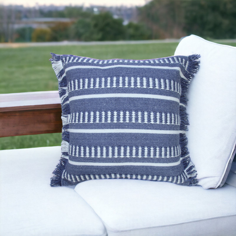 Coussin décoratif d'extérieur à fermeture à glissière 20 "X 20", Bleu / blanc