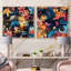 Fleurs bleues et roses, harmonie cosmique - ensemble de collage carré abstrait botaniques-101862585-101862586