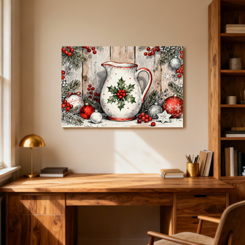 Pichet de Noël avec houx et ornements
