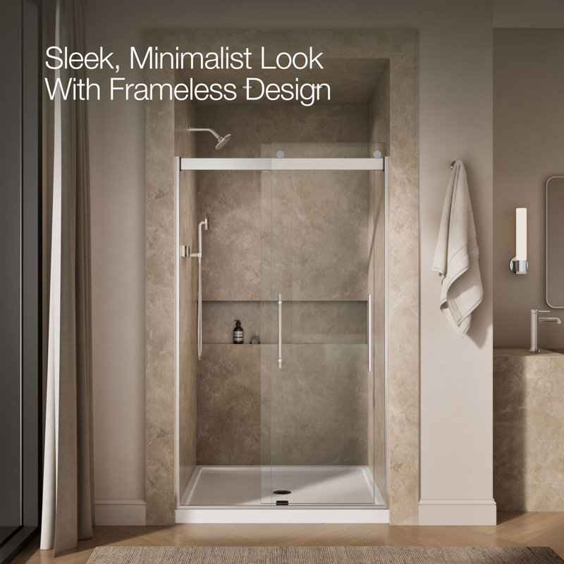 Levity Plus Less Sliding Shower Door, 81-5/8 In. H X 44-5/8 - 47-5/8 In. W, With 3/8 In.-Thick Crystal Clear Glass, Silver