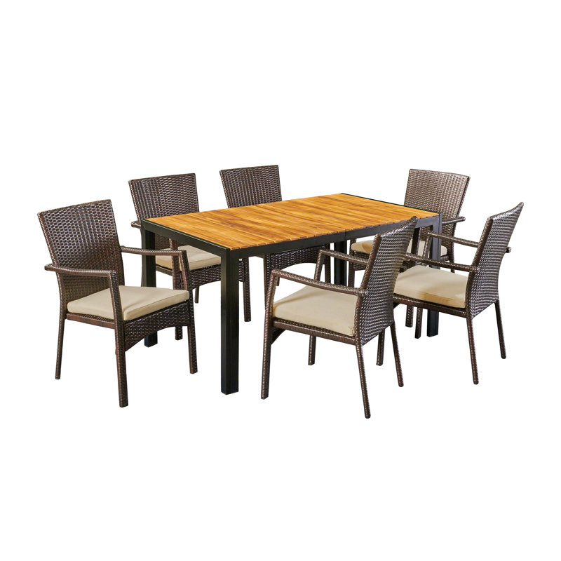 Montello 6 - Person Acacia Wicker Patio Dining Set with Rectangular Table