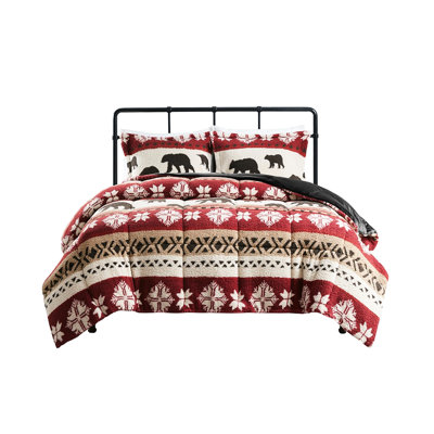 Full/queen Print Comforter - Bears And Rustic Cabin Print. Filling. . 2 Matching Shams. Machine Washable. Cozy Faux Mink Back. Bedding Snowflakes Design. . Warm