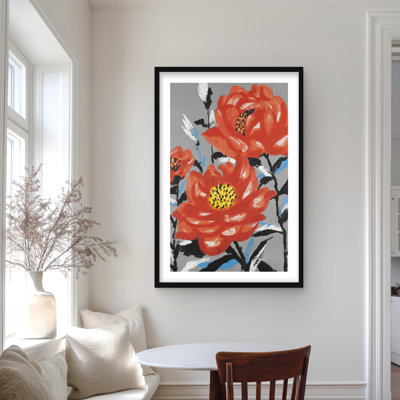 Trois fleurs roses - reproduction encadrée pour la décoration intérieure