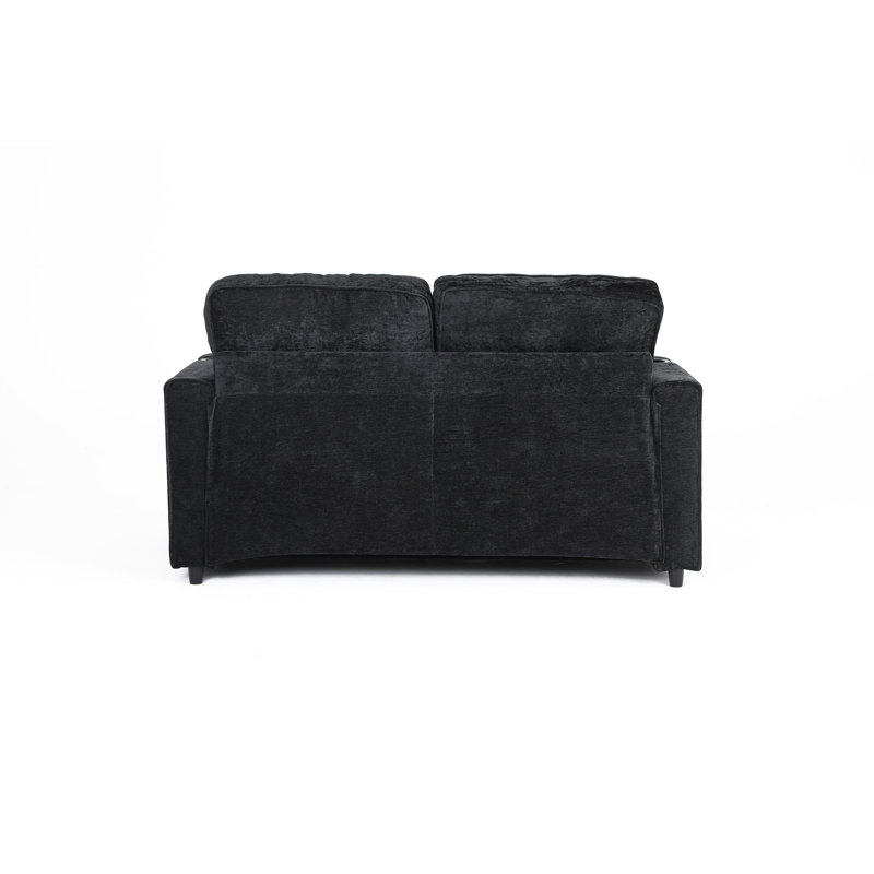 55" 3 - Fold Black Velvet Futon Couch Sleeper, Suitable For Small Spaces And Guest Rooms, Fast Bed Changing Side Storage Convertible In Linen, Comfortable Seat With