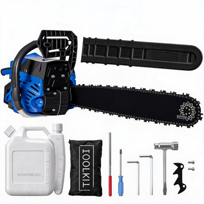 Tronçonneuse à essence performante de 50 cm (20 pouces) – Moteur 2 temps de 52 cm³, poignée supérieure, poignée ergonomique antidérapante, double réservoir, démarrage rapide, idéale pour la coupe du bois, l'élagage et l'entretien du jardin – 5200 bleu