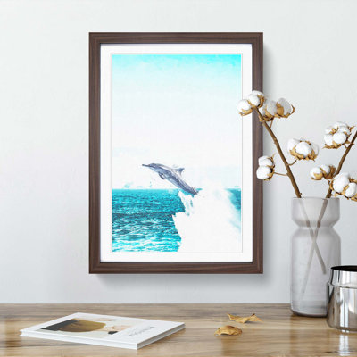 Jumping Dolphin Abstract Art - Framed Print