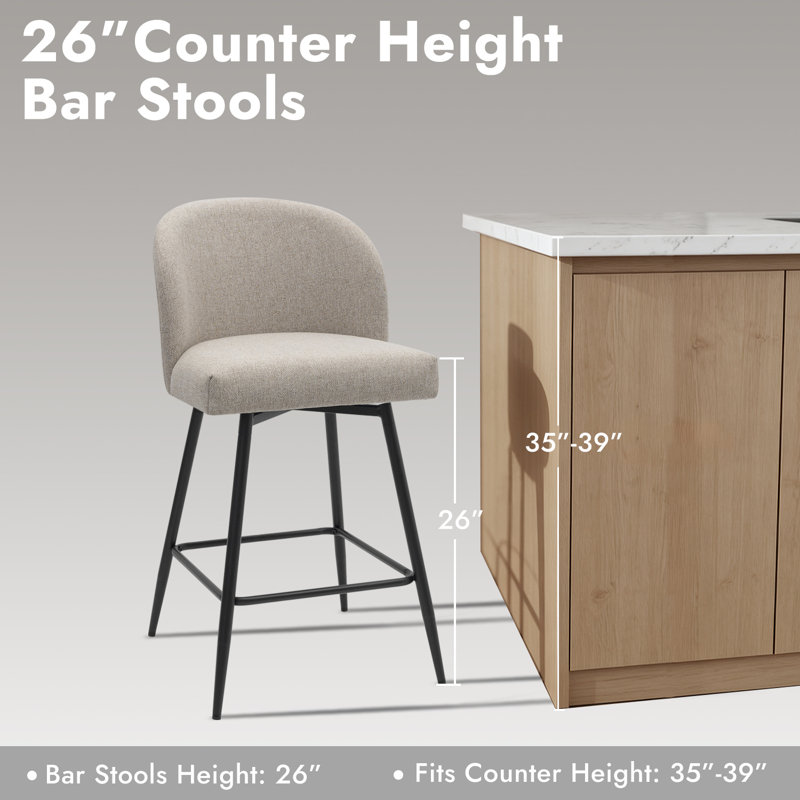 360°swivel Barstool Counter Height Barstools With Back, Sand/Fabric