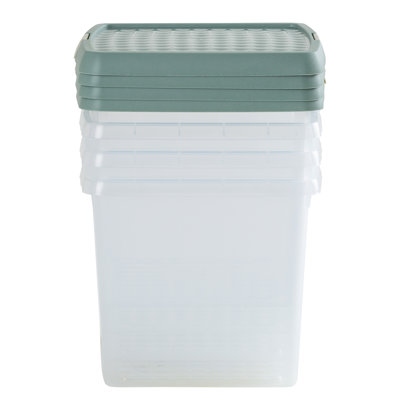 Wham Clip 14L Square Plastic Storage Boxes with Secure Clip Lock Lids. L:29 x W:29 x H:26cm