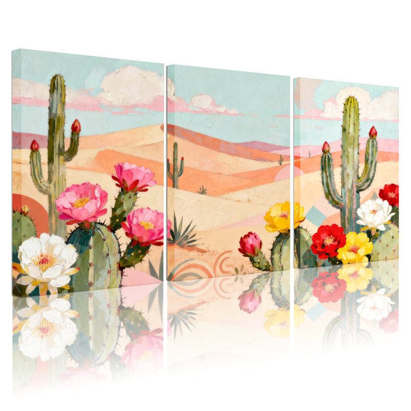 «Cactus Desert Cactus», ensemble de 3 impressions sur toile, H 30 po x l 60 po