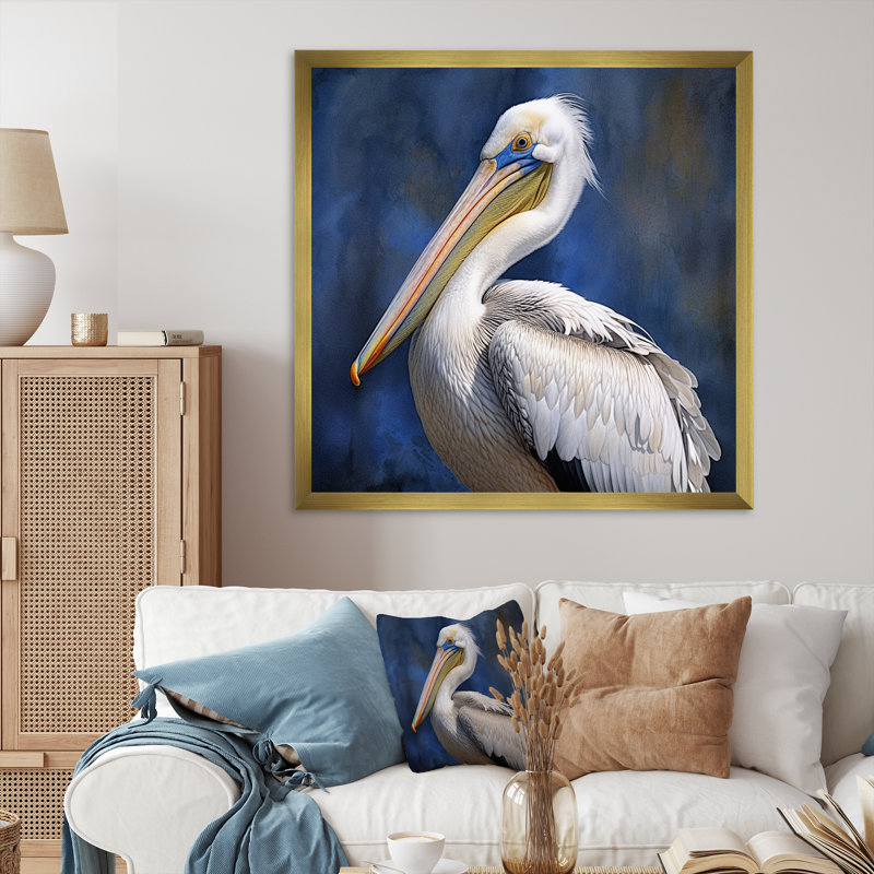 «Majestic Pelican Seabird V», reproduction sur toile, H 30 po x l 30 po x P 1 po, Cadre doré simple