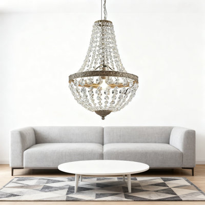 Lustre suspendu en cristal français avec finition argentée antique, plafonnier de ferme pour la salle à manger, la chambre à coucher, le salon, nécessite 1 ampoule E26