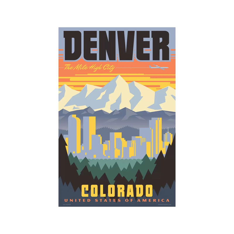 Denver Travel Poster 1 Piece Wrapped Canvas Wall Art, 66.04cm H x 45.72cm W x 1.91cm D