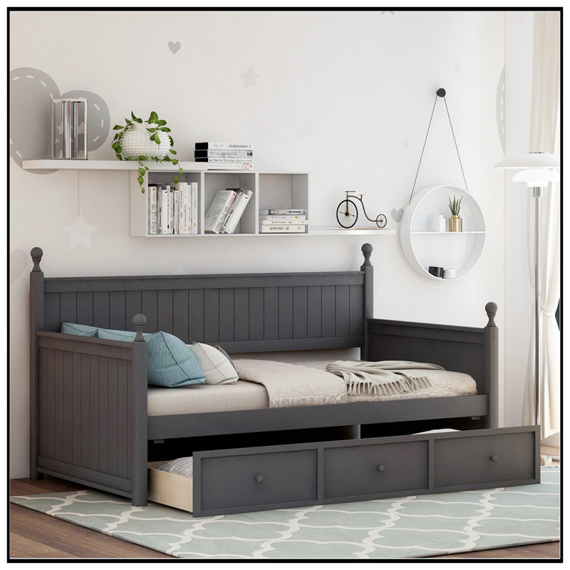 Lit de jour simple en bois avec lit gigogne, structure en pin robuste, canapé multifonctionnel et lit pour les petits espaces
