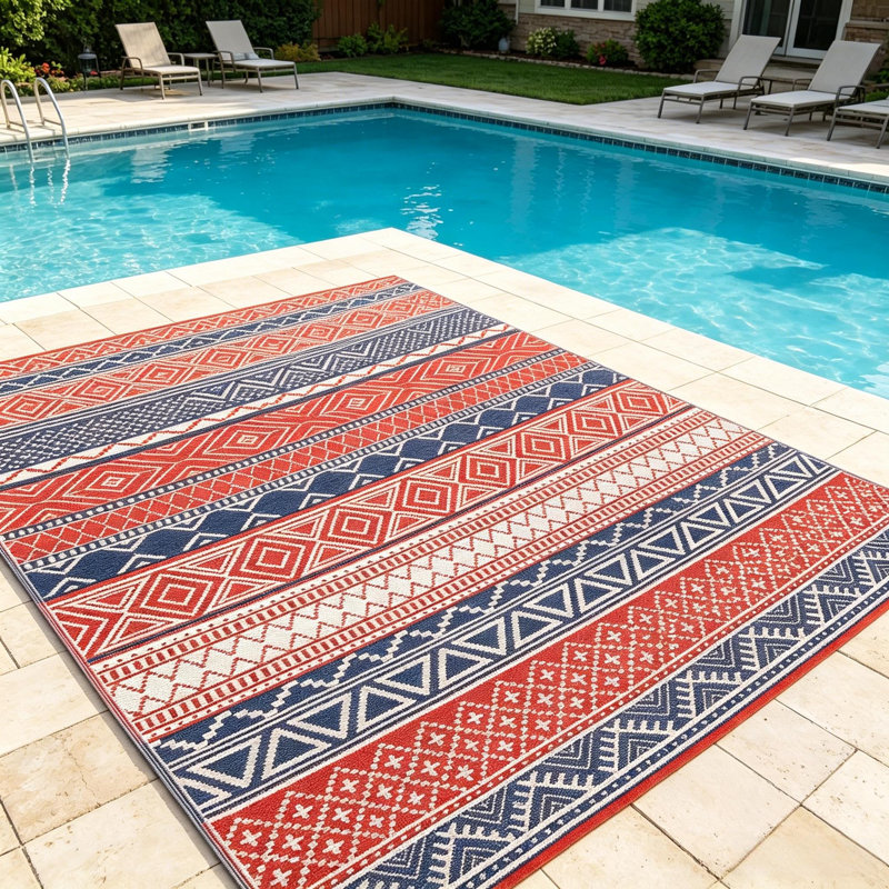 Plastic Straw Rug for Porch, Backyard, Balcony, Picnic, Red, Rectangle 10' x 14'