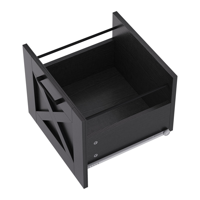 Bureau en forme de L de 59 po avec prises de courant et tiroir classeur Draco, Noir