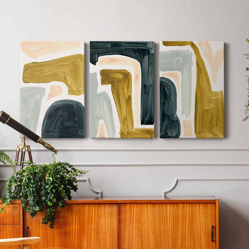 Brushy Shapes II - Ensemble de 3 toiles tendues, H 18 po x l 36 po x P 1 po